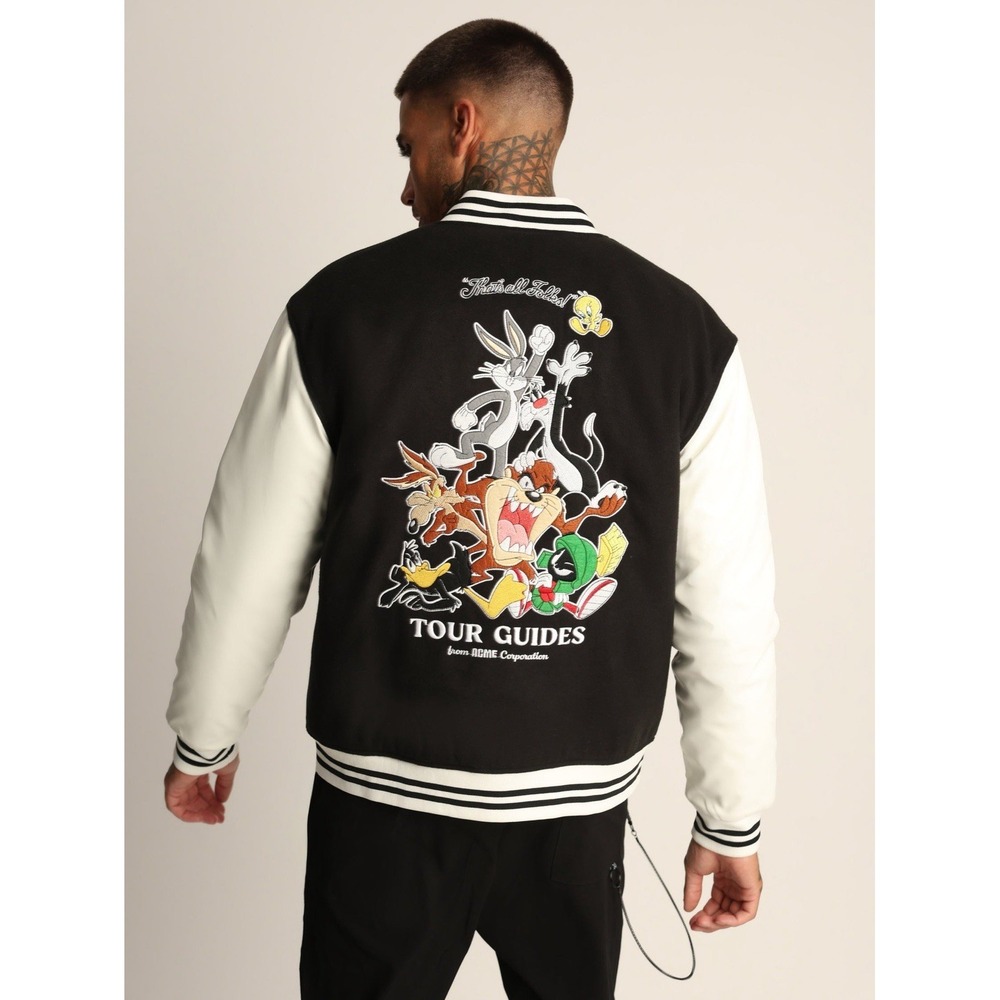 Mens  Looney‎ Tunes "That's All Folks!"Varsity Jacket Size M Black White